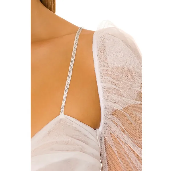 The Bar Twist Front Mesh Mini Dress White Rhinestone Straps Cutout 2 - Image 4