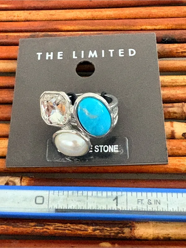 The Limited Silver-tone Trio Ring Turquoise, Pearl & Clear Stone Size 6.75 NWT - Image 8