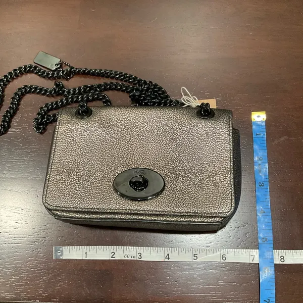 Coach Mini Chain Crossbody In Metallic Leather‎ Brass - Image 8