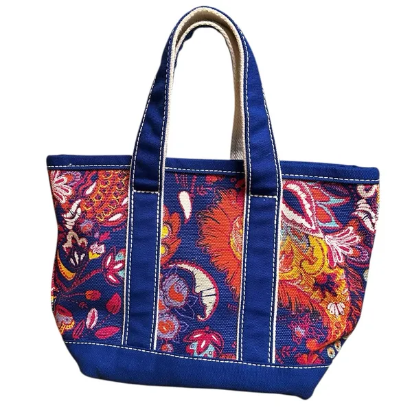 Lands' End Navy W/ Red Paisley Open Top Mini Boat Tote Bag Canvas - Image 2