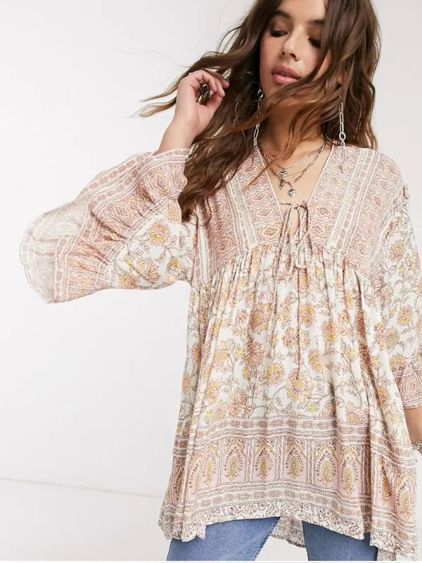 Free People Moonlight Dance Tunic NWT Boho Floral Festival Peasant Top S - Image 9