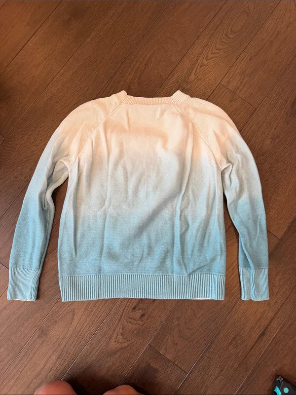 LOFT Ombré Crewneck Sweater - Cream to Aqua Blue Size Small - C54-154 - Image 6