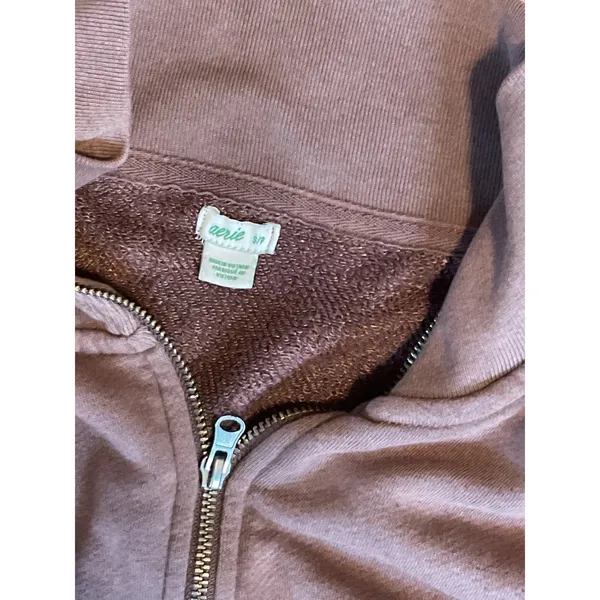 Aerie Brown Quarter Zip Pullover Zip Fleece Shirt. Size Small - Image 5