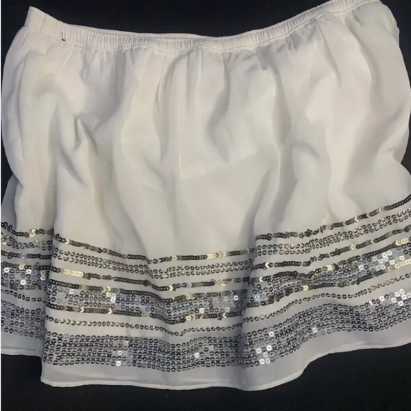 New Abercrombie & Fitch White Sequin Elastic Waist Mini Skirt Size Medium‎ - Image 3