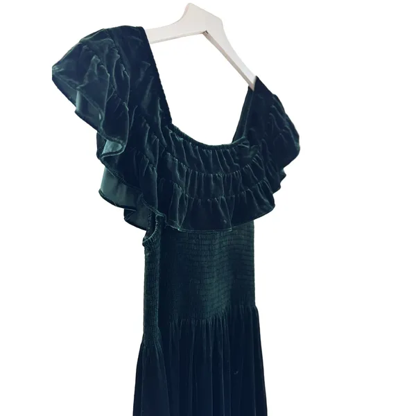 Hill House Home Akilah Nap Dress Emerald Green Velvet Silk Blend Midi S - Image 3