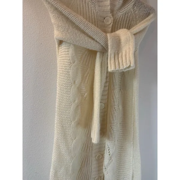 Old‎ Navy Ivory Longline Hooded Cardigan Sweater Cable Knit Button Front M Ivory - Image 6
