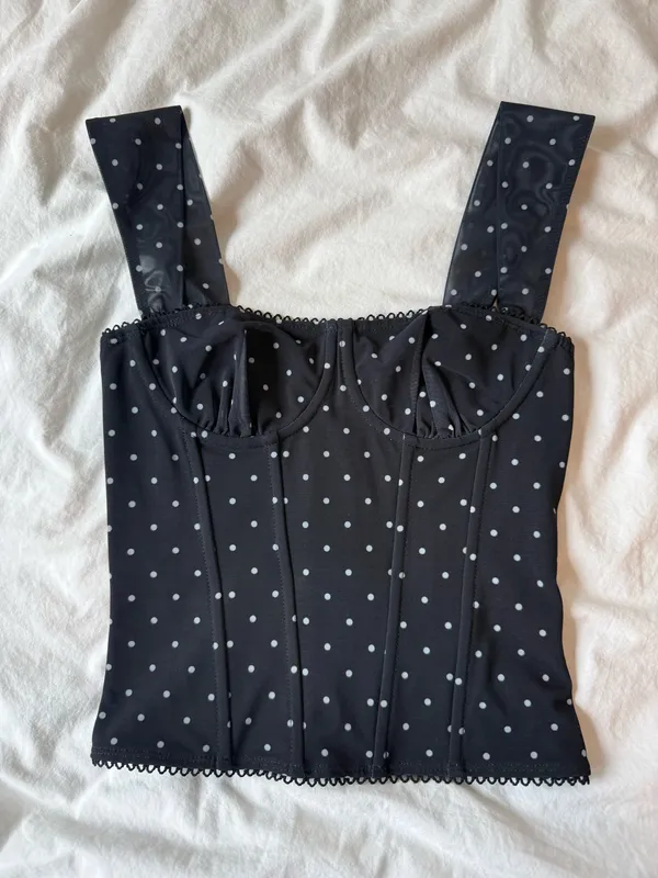 Edikted Black Polka Dot Bustier Corset Top - Image 2