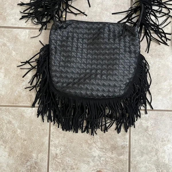 Faux Suede Fringe Rhinestone black Shoulder Bag boho tassels purse tote‎ - Image 4