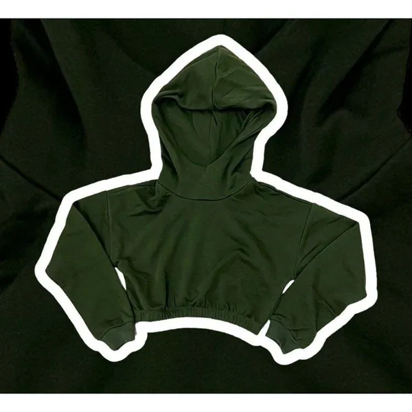 Naked Wardrobe NEW Women XS Olive Green Crop Long Sleeve Sweatshirt Hoodie - Image 4