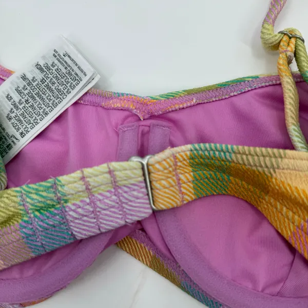 Billabong Bikini Top SZ Small Warm Wave Lila Bralette Swim Suit Madras Plaid NWT - Image 12