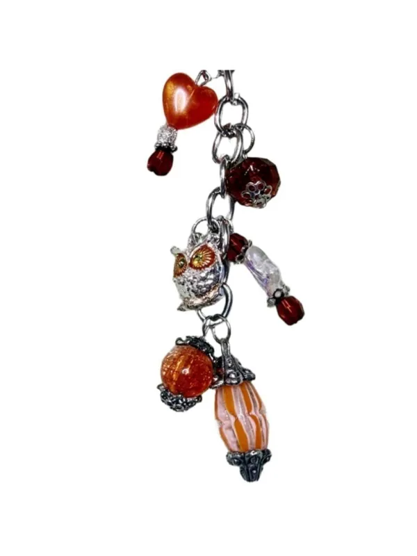 NEW One of a Kind Harvest Moon Owl Handmade Beaded Bag Charm Keychain (#43) - Image 5