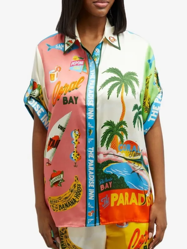 Resort-Print Wide Leg 2 piece set camp style shirt - Multicolor - Image 8