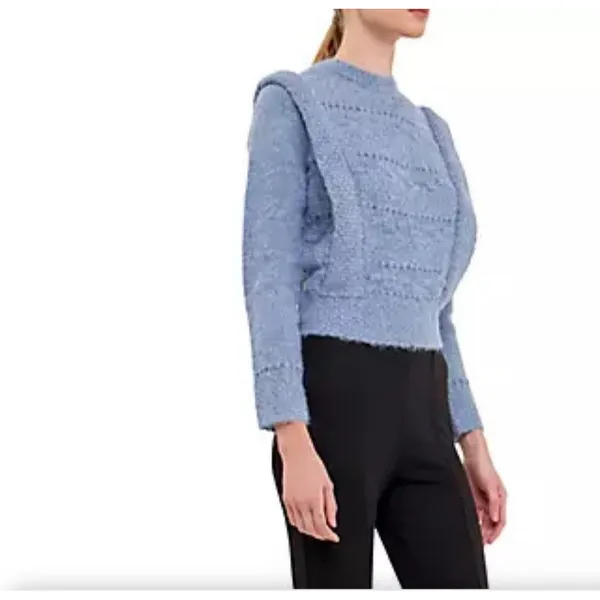 Endless rose Size L NWT BLUE CHUNKY WOOL KNIT DETAILED SWEATER $100‎ - Image 4