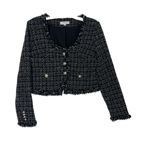 Derek Lam Collective Cropped Button Up Tweed Blazer Jacket Size 8 Boucle Twee - Image 2