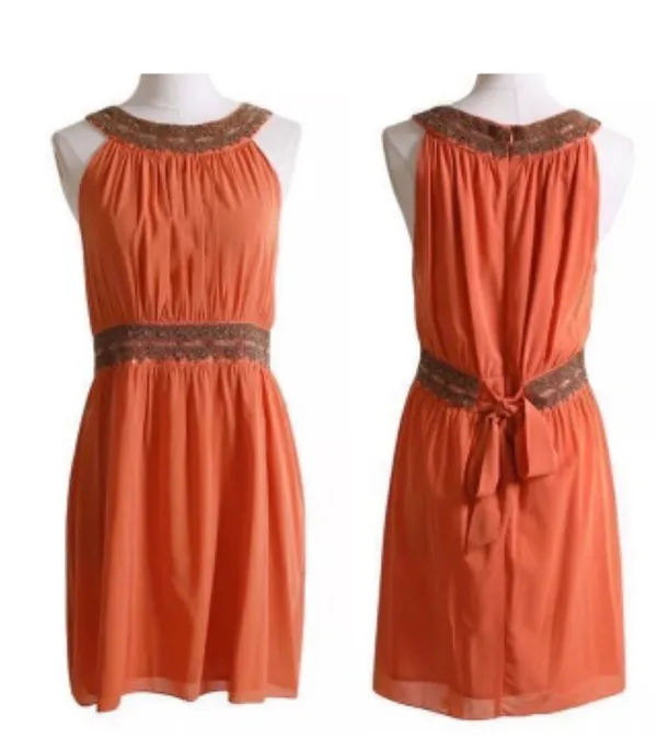 Alice + Olivia Silk mini dress High Neck Beaded embroidered A-line orange boho siz XS - Image 2