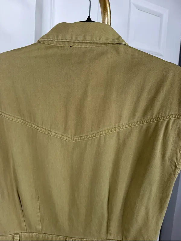 Miou Muse Sz M Olive Utility Romper Cotton Military Safari Short Sleeve - Image 9