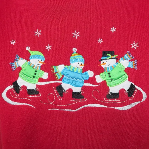 Studio Works Vintage 90s Snowman Ice Skating Embroidered Christmas Sweatshirt - Image 4
