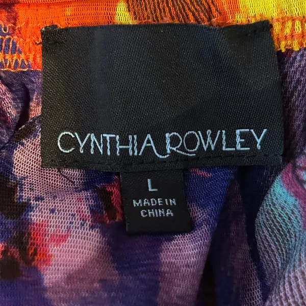 Cynthia Rowley Women Large Mesh High Low Maxi Dress Rainbow Feather Print Ruffle - Image 6