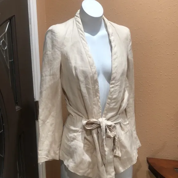 Zara Basic beige v neck wrap blazer jacket - Image 4