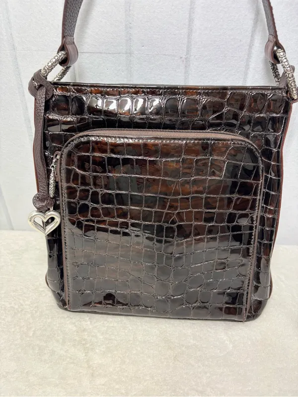 Brighton‎ Vintage Shoulder Bag Brown Leather Croc-Embossed Purse - Image 3