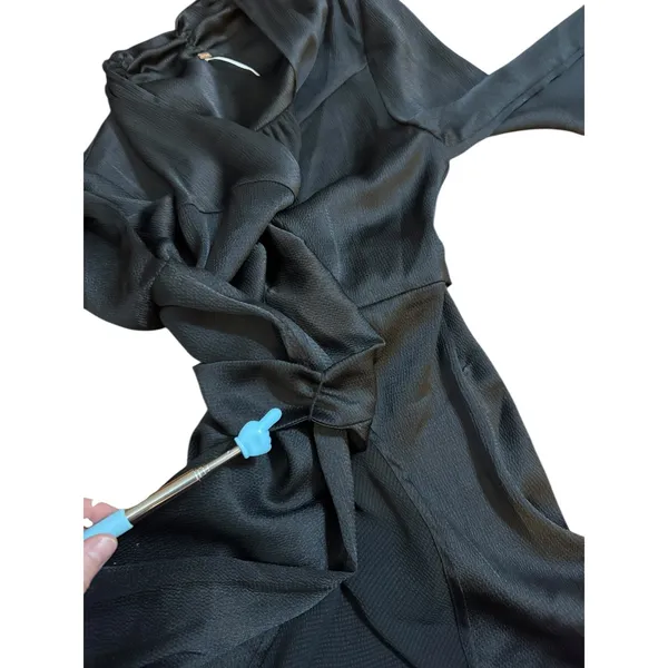 Free People Black Long Sleeve Wrap‎ Ruffle Hem Mini Dress Belted Sz M - Image 5