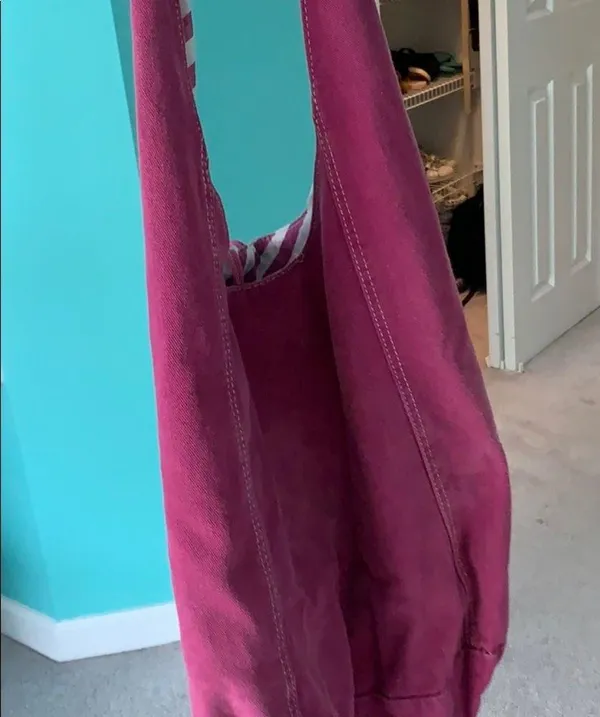 Purple/striped beach bag satchel - Image 2