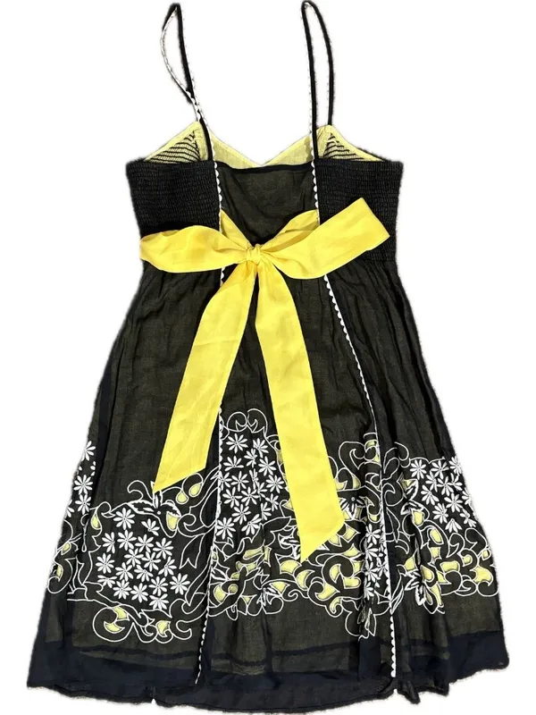 Anthropologie Floreat 4 Step By Step Dress Yellow Black Sundress Eyelet Smocked - Image 4