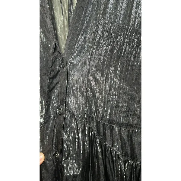Pilcro Dress Tiered Shirtdress Medium Sheer Black Silver‎ Shimmer Long Sleeve - Image 4