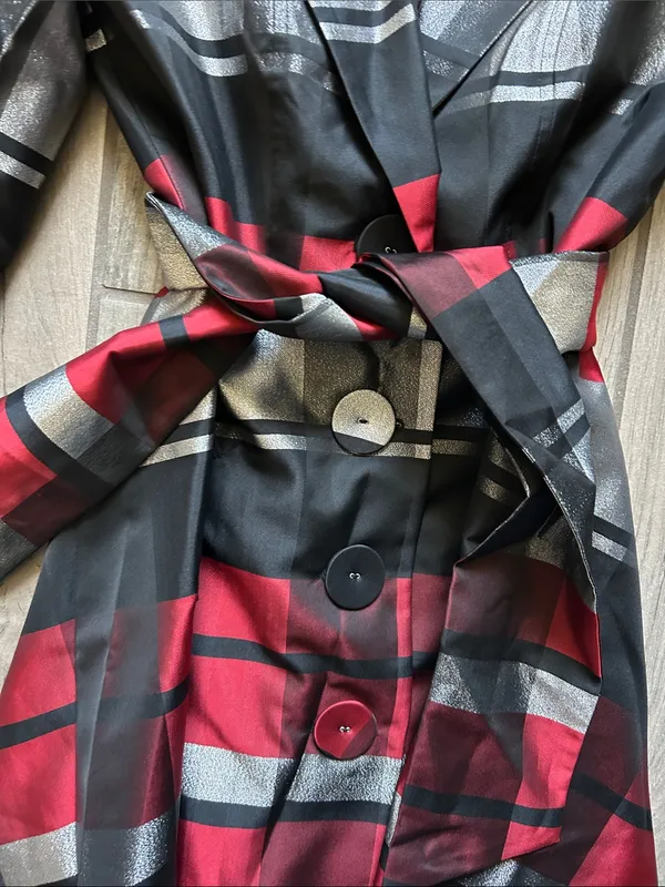 Puli Metallic Silver, Red and Black Plaid Wrap Dress with Belt - Image 3