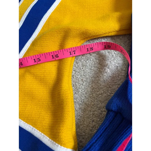 Vintage 80s Dehen 1920 Varsity Sweater Small Blue Yellow Dexter Lions Cheer Wool - Image 7