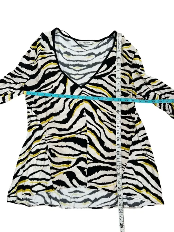 Zara Basic Zebra Print V Neck Shirt Animal High Low Long Sleeve Flowy Top Size S - Image 5