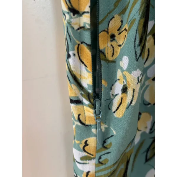 Reversible Floral and Polka Dot Midi Skirt Sage Green Yellow A-Line Side Zip - Image 4