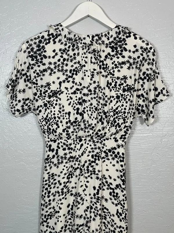 Whistles Women 4 White Black Floral Print Maxi Dress Button Front Ruffle Summer - Image 7