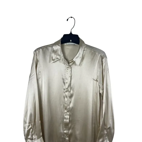 Abercrombie & Fitch Women’s Satin Button Up Top M Champagne Ivory Office NWT - Image 3