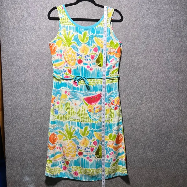 Weekend‎ Clothes Line Fruit Print Rayon Sleeveless Dress Small Blue Summer - Image 3