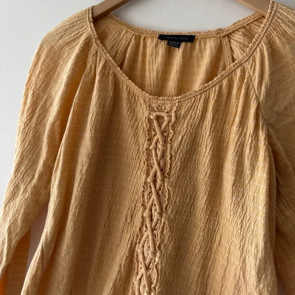 American Eagle Yellow Lace Up Pilgrim‎ Top Long Sleeve - Image 2