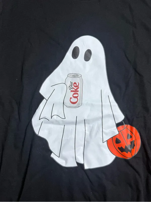 Bella Canvas Black Tee with White Ghost, Orange Jack-O'-Lantern & Red Soda Can - Image 5