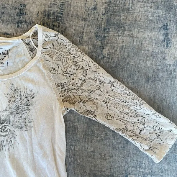 We The Free People Renegade Raglan Ivory 3/4 Lace Sleeve Top Size Small - Image 8