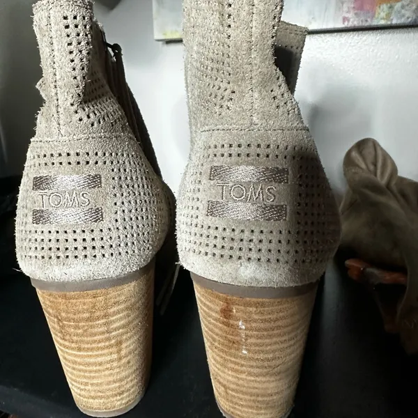 Size 12M Toms Tan Perforated Peep Toe Suede Ankle Booties - Image 2