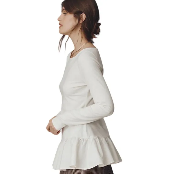 ANTHROPOLOGIE MAEVE Women’s White Long Sleeve Ruffle Hem Knit Top - Image 2