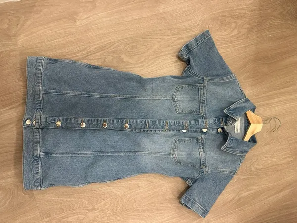 ZARA Dress mini denim jeans button up collar casual short sleeve - Image 9