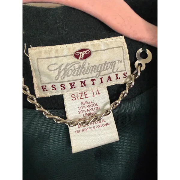 Vintage Worthington Essentials Green Wool Blend Double‎ Breasted Overcoat 14 - Image 2