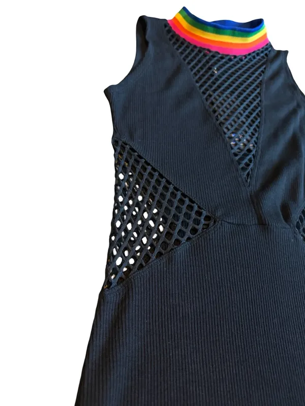 Jaded London Black Bodycon Dress Cutout Mesh Rainbow Collar Size Small NWT - Image 3