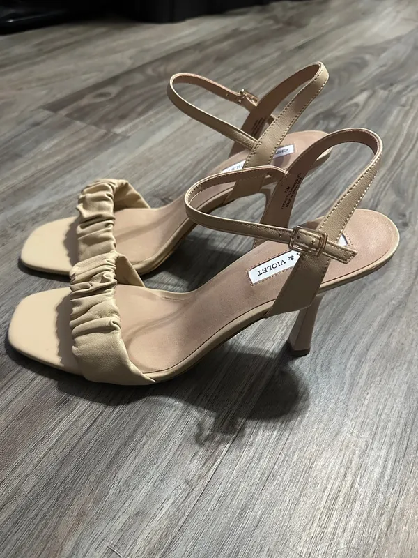 Chelsea & Violet Nude Ruched Ankle-Strap Heels - Image 5