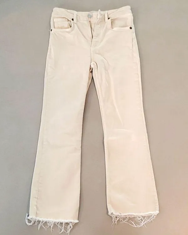Zara High Rise Flare Beige Jeans - Image 2