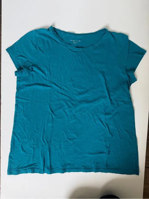 Eileen Fisher Teal Organic Cotton Short Sleeve Tee Size S NWOT - Image 2