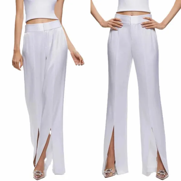 Alice + Olivia Jody Satin High-Waist Slit Front Pant White Size US 2 - Image 2