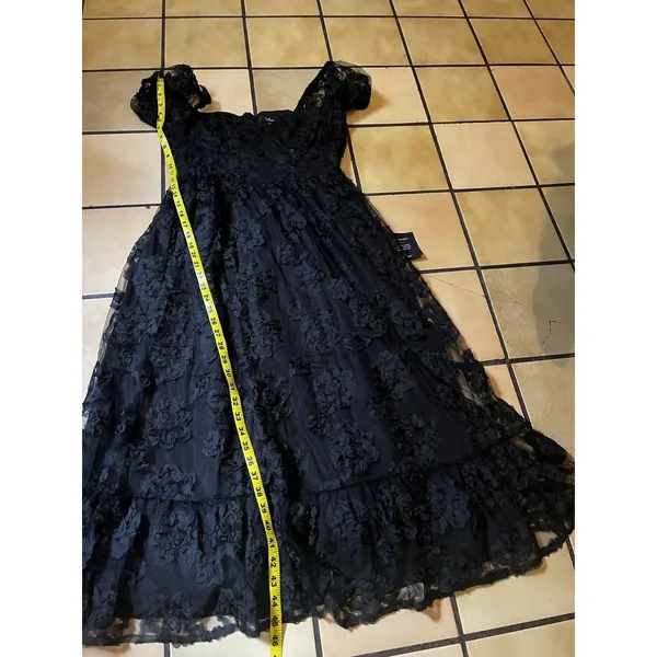 Lulus black dress M Notable Elegance Floral Appliqué Bustier Midi Party Formal - Image 10