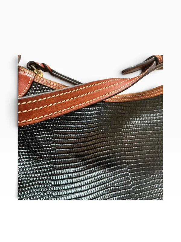 Dooney & Bourke black lizard embossed with rich brown leather hobo bag purse - Image 3