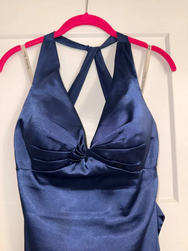 Ink Blue halter satin bridesmaid/Prom dress - Image 4